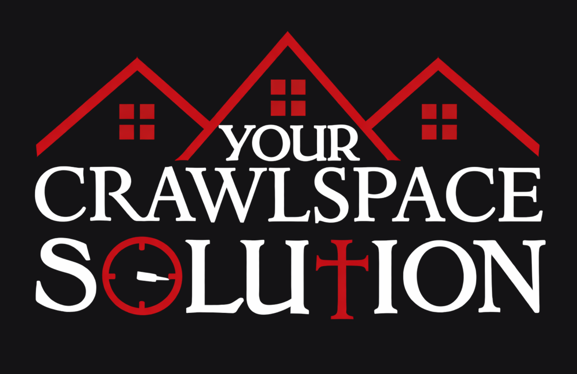 Logo for Crawlspace Solutions featuring three red house outlines above the company name in black text.