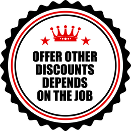 A circular badge with black serrated edges, a red crown icon, and the text 