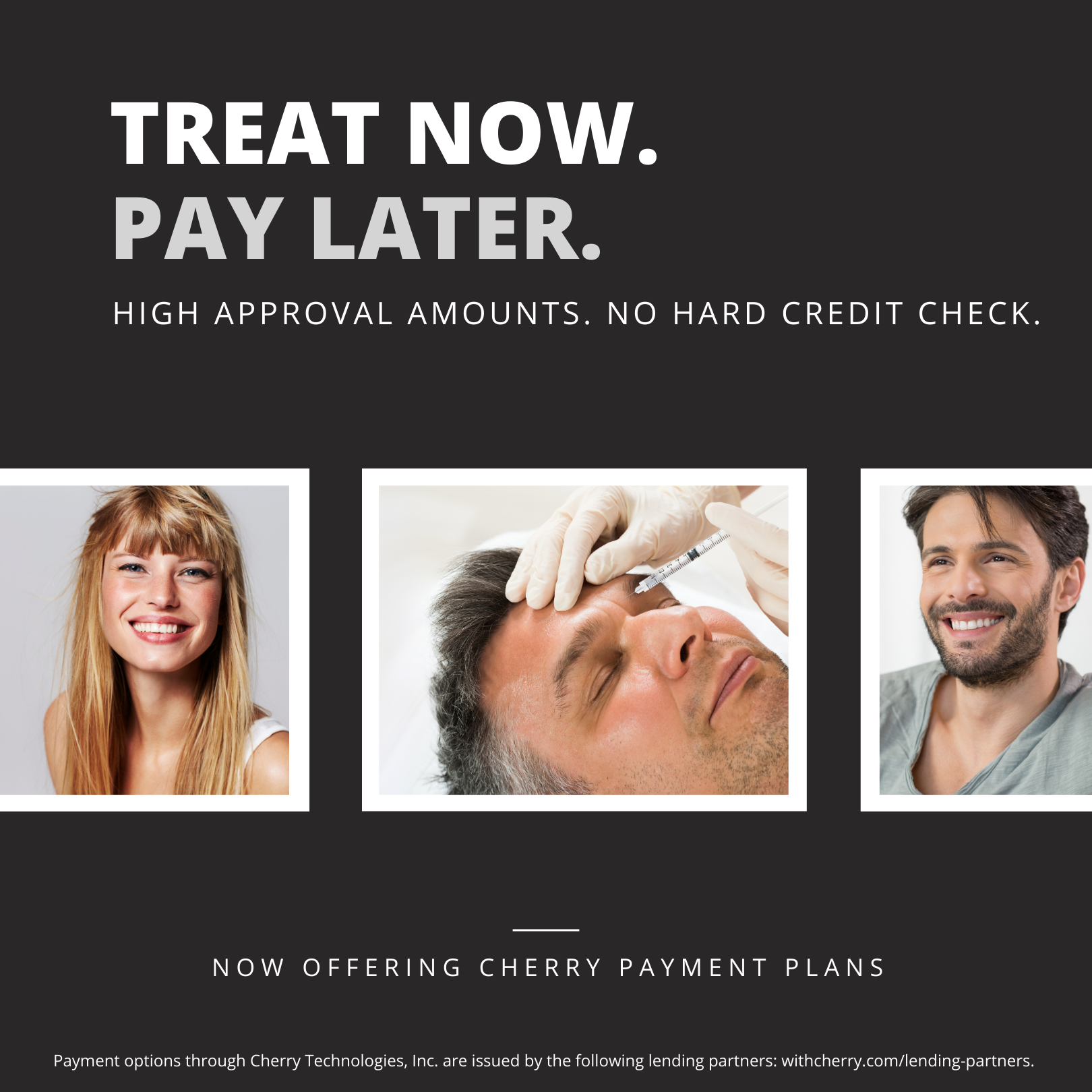 A poster that says treat now pay later on it