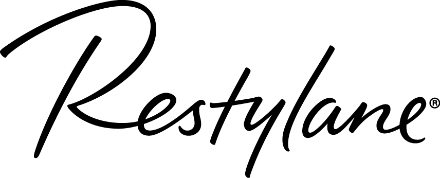 Restylane logo in black cursive text on a white background