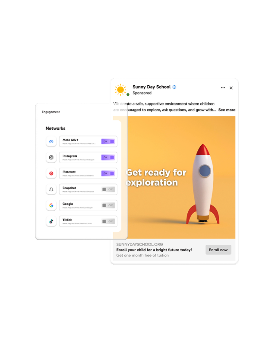 Motimatic Create interface with asset library, editor, and social media preview