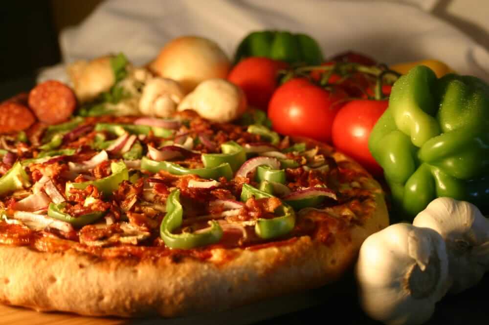 Close up of specialty pizza
