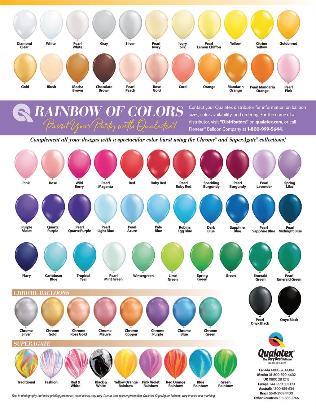 There are many different types of balloons in a rainbow of colors.