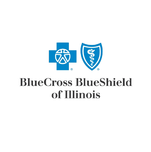 The logo for bluecross blueshield of illinois is a blue cross and shield with a caduceus on it.