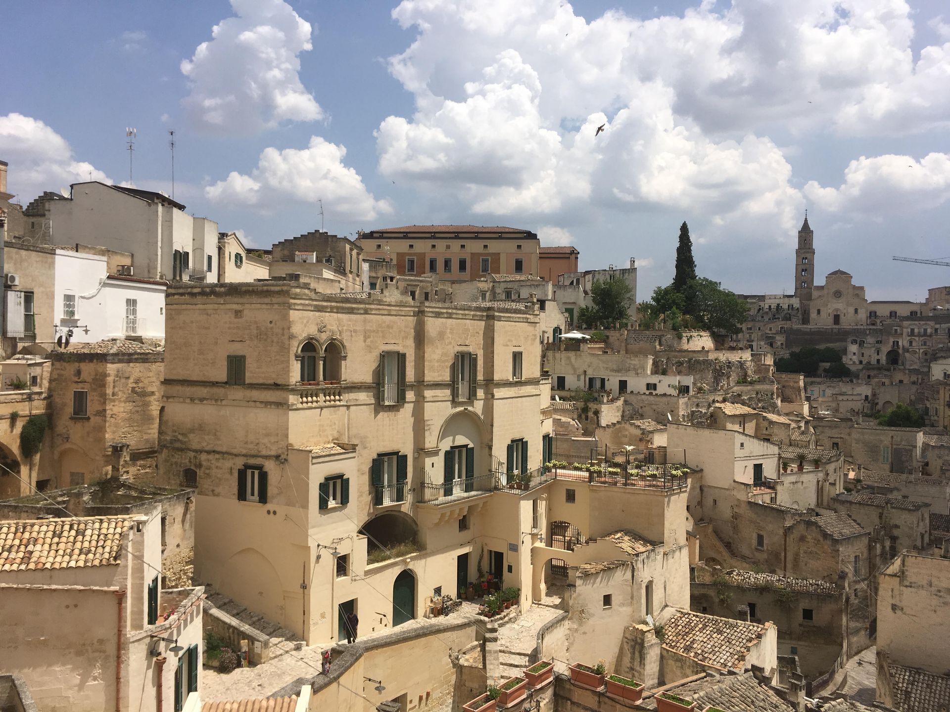 An aerial view of a city with a lot of buildings