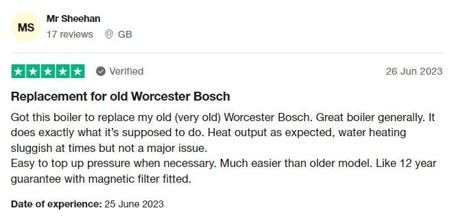 Worcester Bosch 5-star Trustpilot review