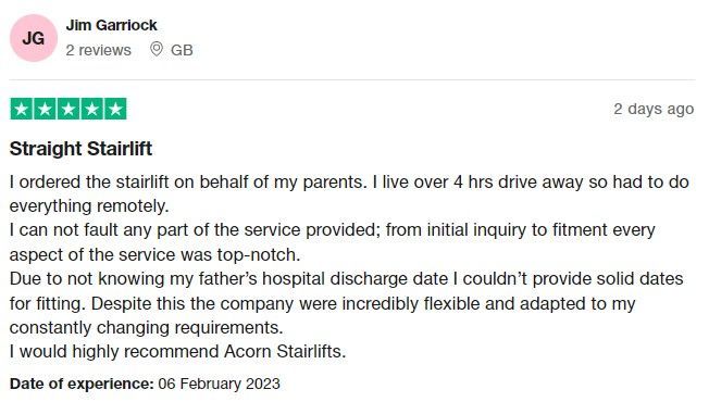 Acorn Stairlifts 5-star Trustpilot review
