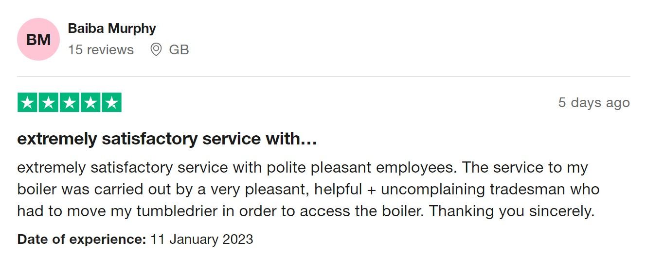 Clever Energy Boilers 5-star Trustpilot review