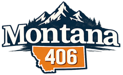 Montana state graphic with white text and an orange highway shield reading 406