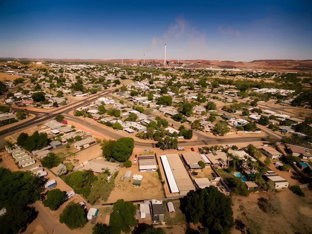 An Aerial View of a Small Town in the Desert With a Factory — Downright Carpentry in Miles End, QLD