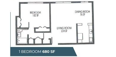 The Current floor plan - 1 bedrooms 1 bathroom