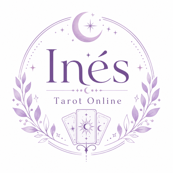 Logotipo circular de color lavanda con la inscripción “Inès Tarot Online”