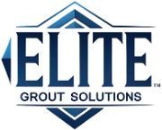 Logo for "Elite Grout Solutions" in blue and white. Text framed by geometric shapes.