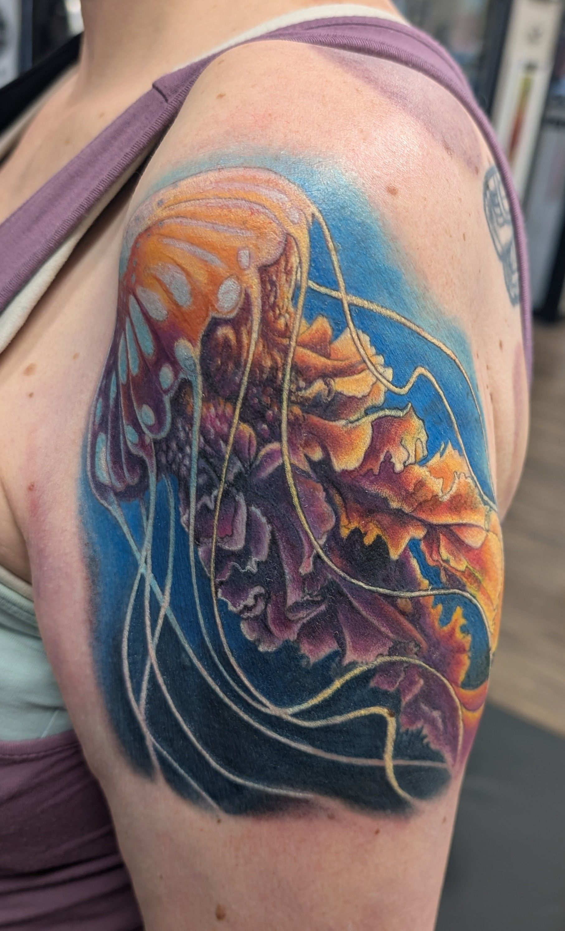 Jellyfish Tattoo by Kevin Sherritt at Black Gold Tattoo Co in Edmonton Alberta Canada