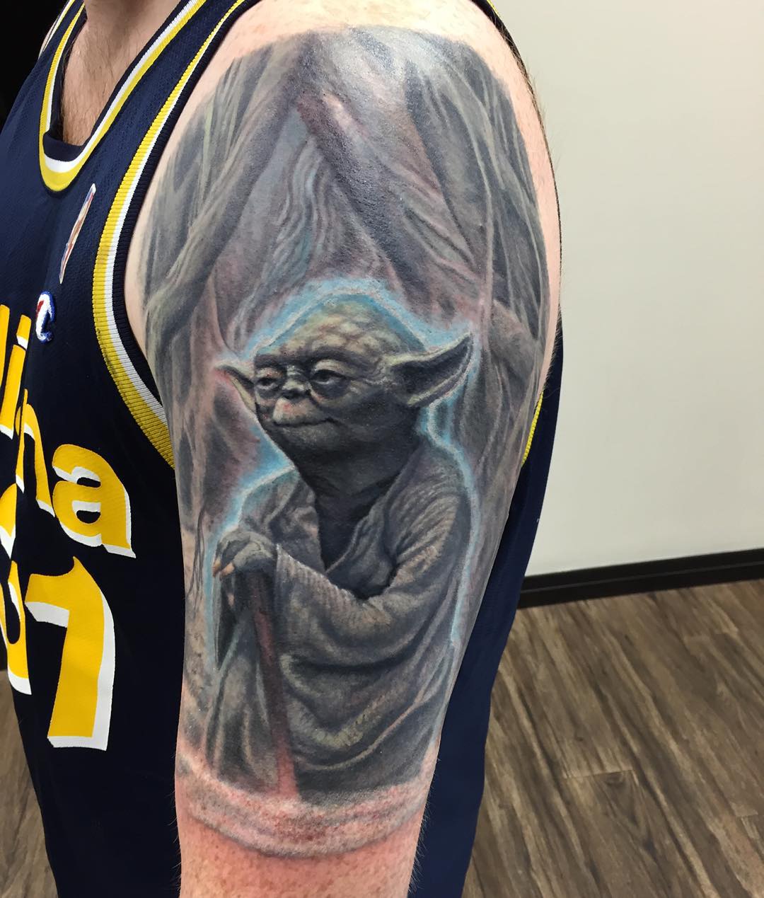 Star Wars Yoda Tattoo by Steve Hayes at Black Gold Tattoo Co in Edmonton Alberta Canada