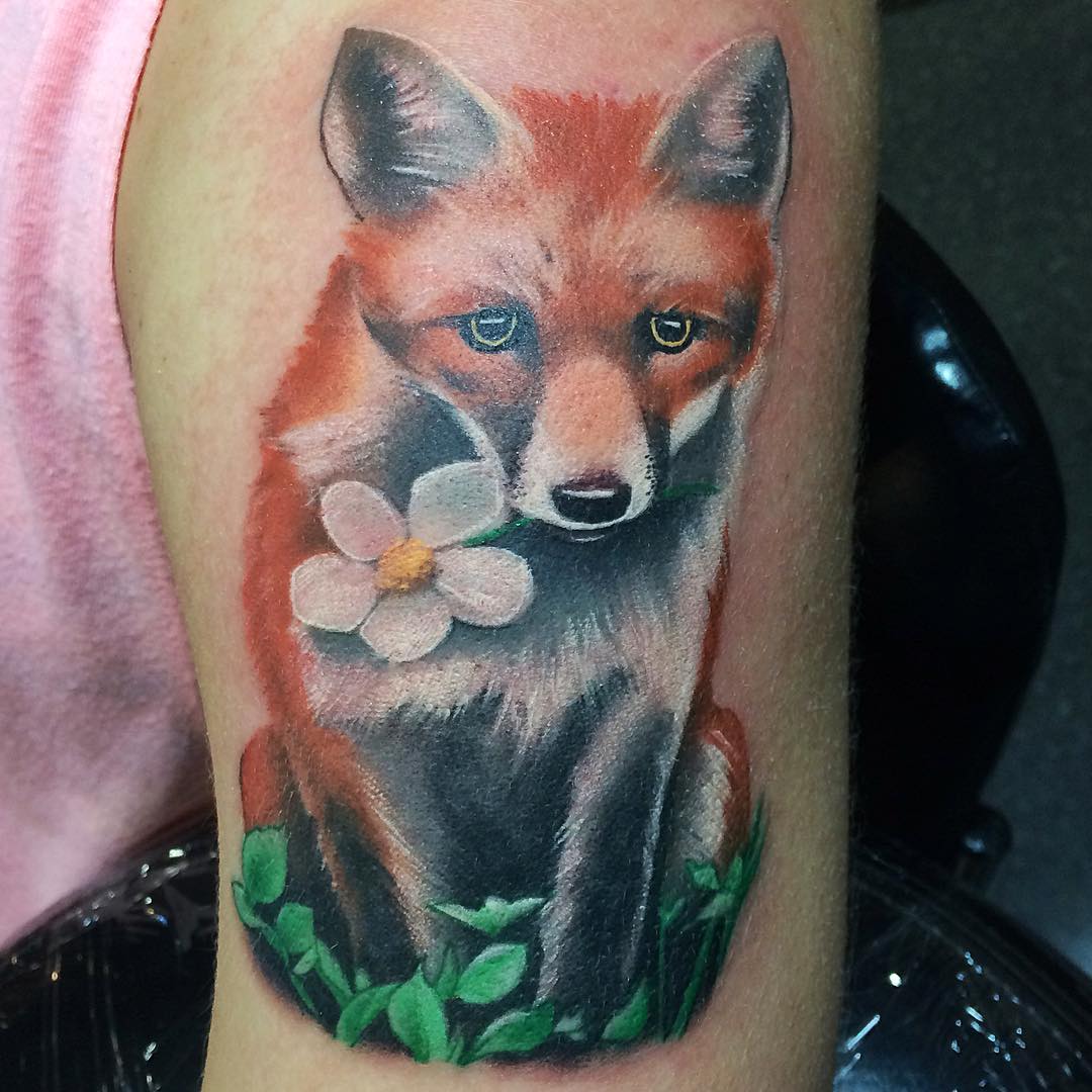 Fox Flower Tattoo by Chad Lavers at Crimson Empire Tattoo in Edmonton Alberta Canada