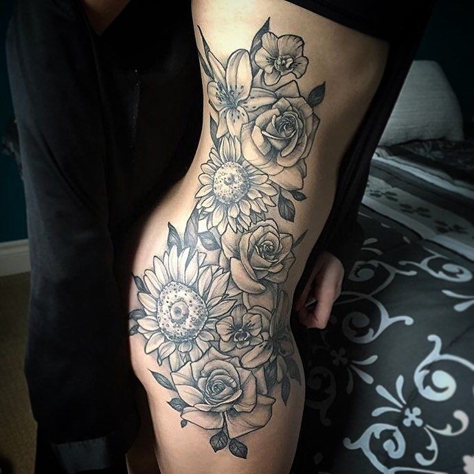 Floral Tattoo by Sarah Michelle at Black Gold Tattoo Co in Edmonton Alberta Canada