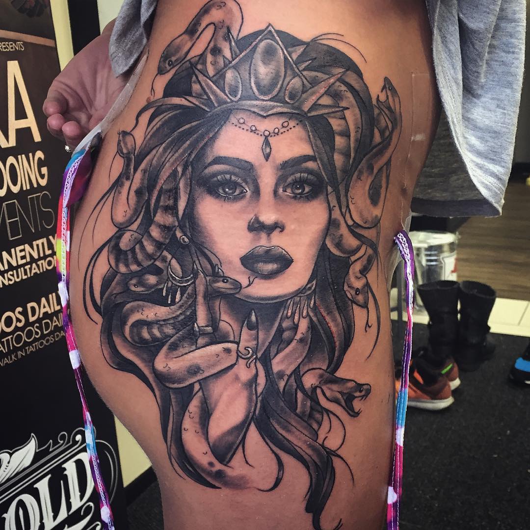 Medusa Tattoo by Sarah Michelle at Black Gold Tattoo Co in Edmonton Alberta Canada