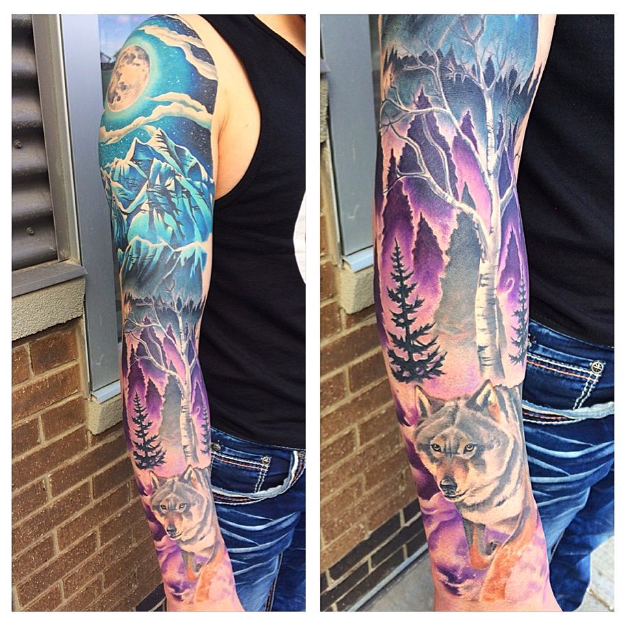 Wolf and Nature Tattoo by Chad Lavers at Crimson Empire Tattoo in Edmonton Alberta Canada