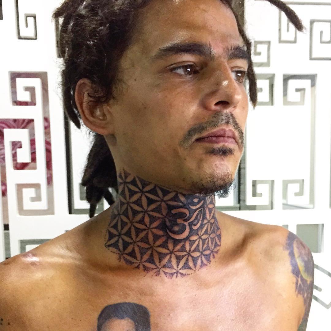 Om and Flower of Life Geometric Tattoo by Amber Strange at Black Gold Tattoo Co in Edmonton Alberta Candada