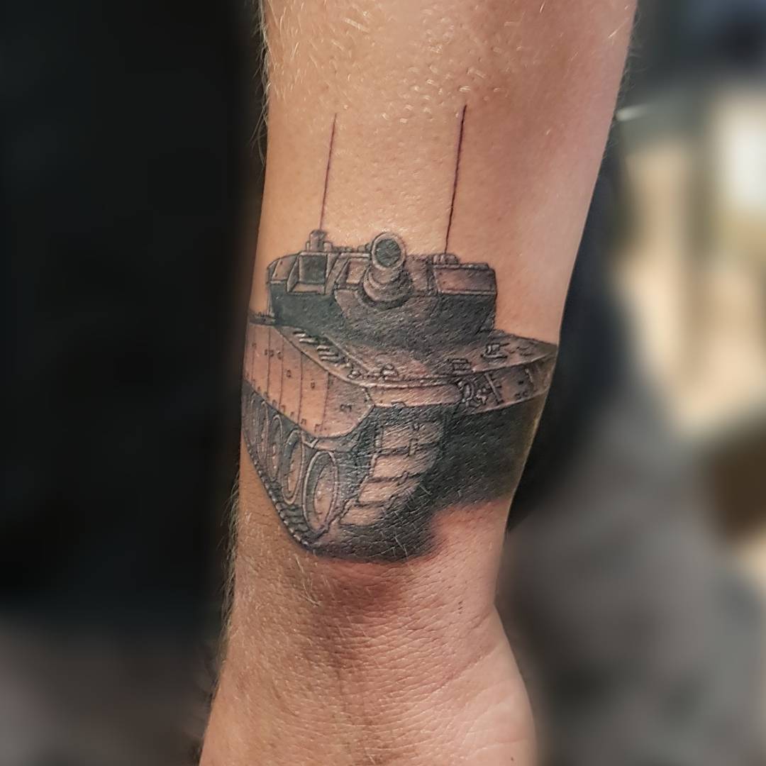 Tank Tattoo by Kevin Sherritt at Black Gold Tattoo Co in Edmonton Alberta Canada