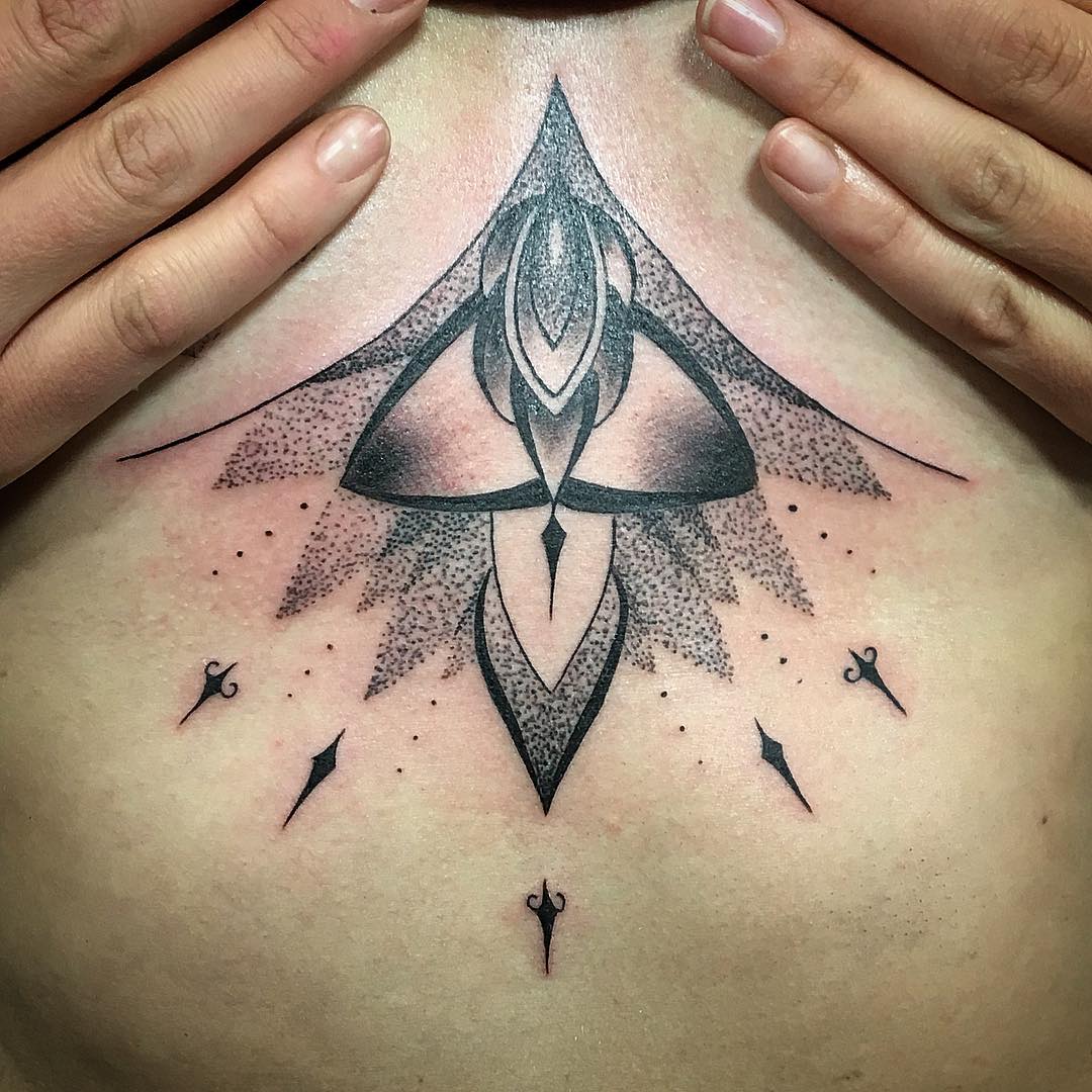 Ornamental Sternum Tattoo by Dale Moostoos at Crimson Empire Tattoo in Edmonton Alberta Canada