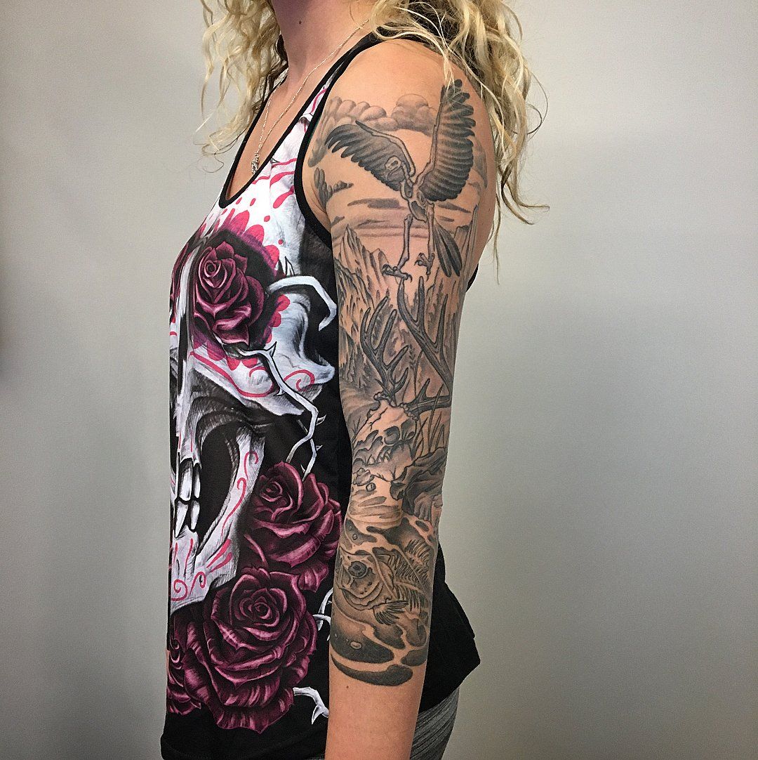 Dead Nature Sleeve by Dale Moostoos at Crimson Empire Tattoo in Edmonton Alberta Canada