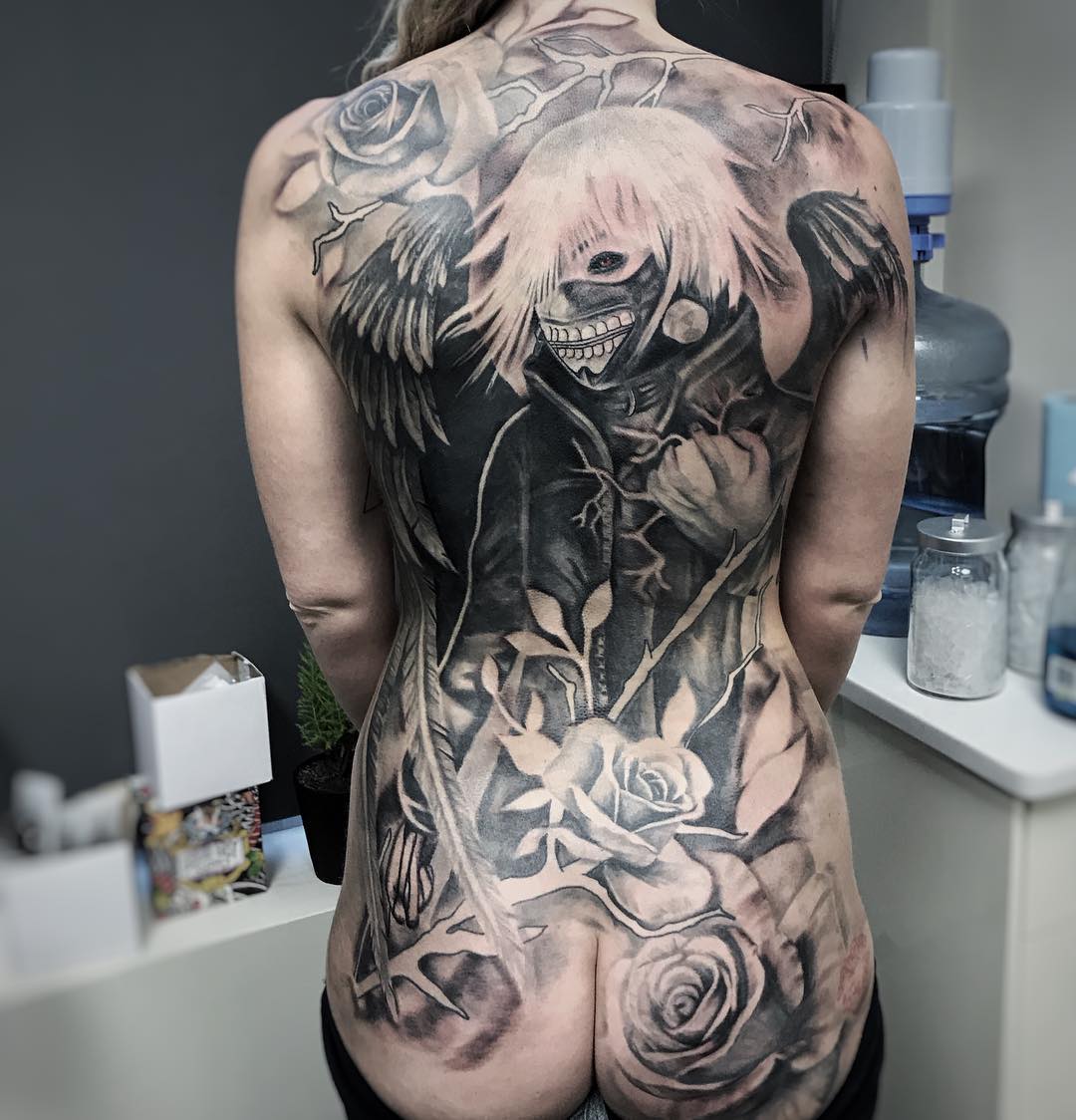 Tokyo Ghoul Back Piece by Alan Coates at Black Gold Tattoo Co in Edmonton A...