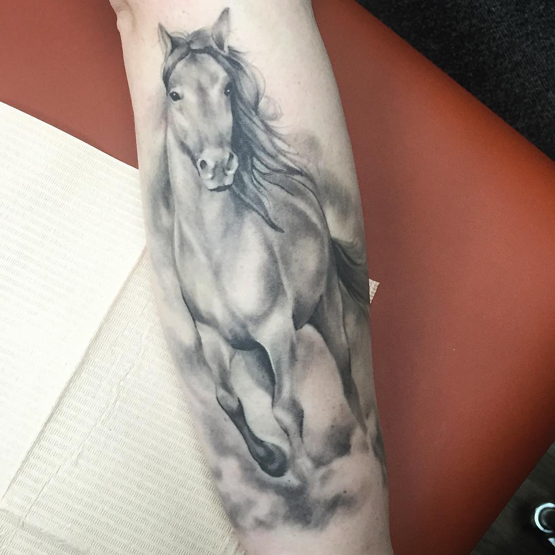 Horse Tattoo by Sarah Michelle at Black Gold Tattoo Co in Edmonton Alberta Canada