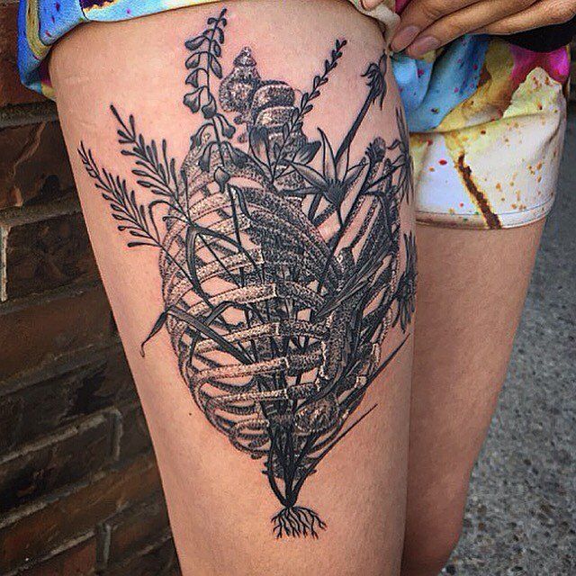 Floral and Rib Cage Tattoo by Dale Moostoos at Crimson Empire Tattoo in Edmonton Alberta Canada