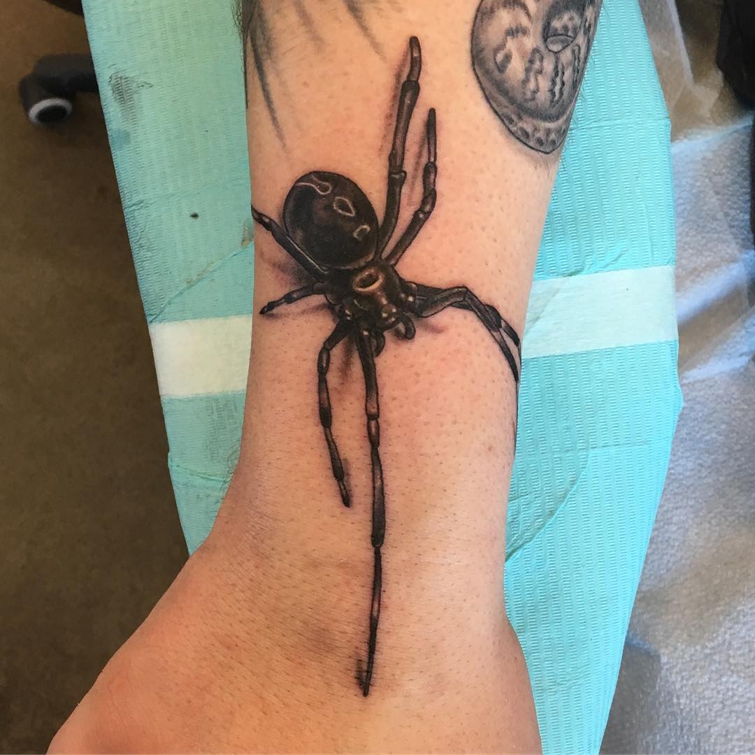 Spider Tattoo by Dale Moostoos at Crimson Empire Tattoo in Edmonton Alberta Canada