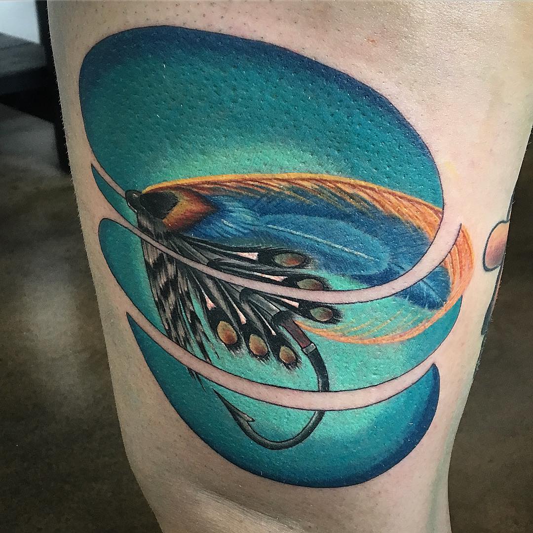 Fishing Lure Tattoo by Dale Moostoos at Crimson Empire Tattoo in Edmonton Alberta Canada