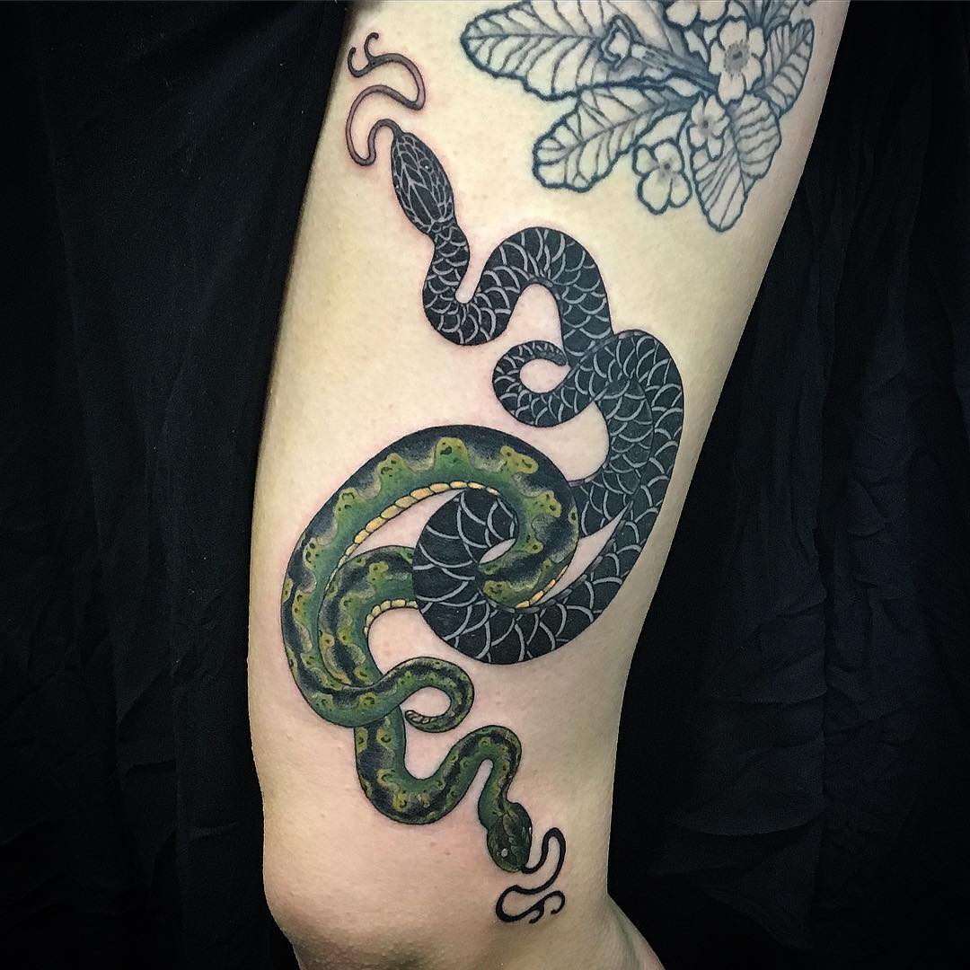 Snake Tattoo by Dale Moostoos at Crimson Empire Tattoo in Edmonton Alberta Canada