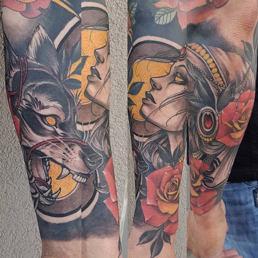 Gypsy Wolf Tattoo by Sasha Day at Black Gold Tattoo Co in Edmonton Alberta Canada
