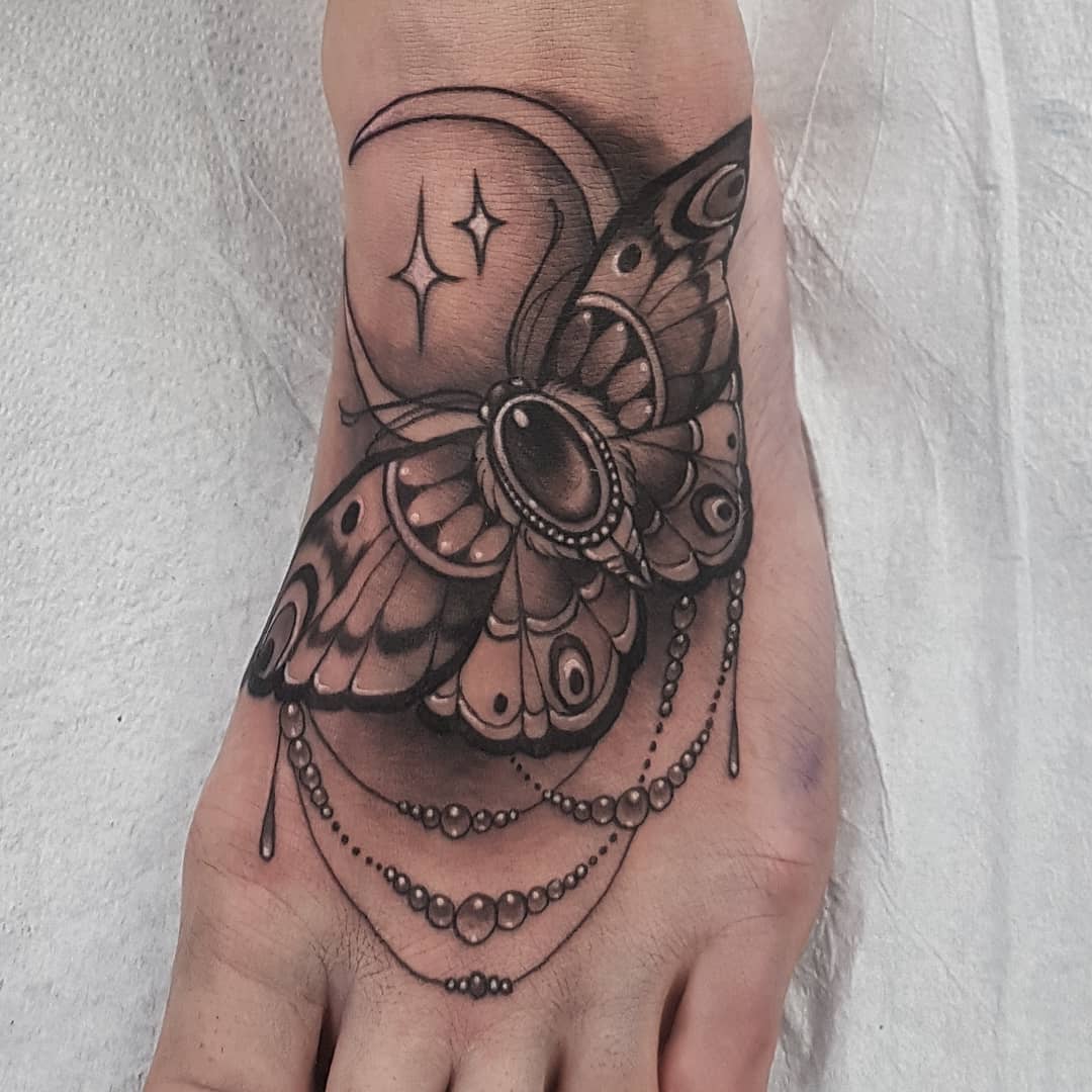 Moth Tattoo by Sasha Day at Black Gold Tattoo Co in Edmonton Alberta Canada
