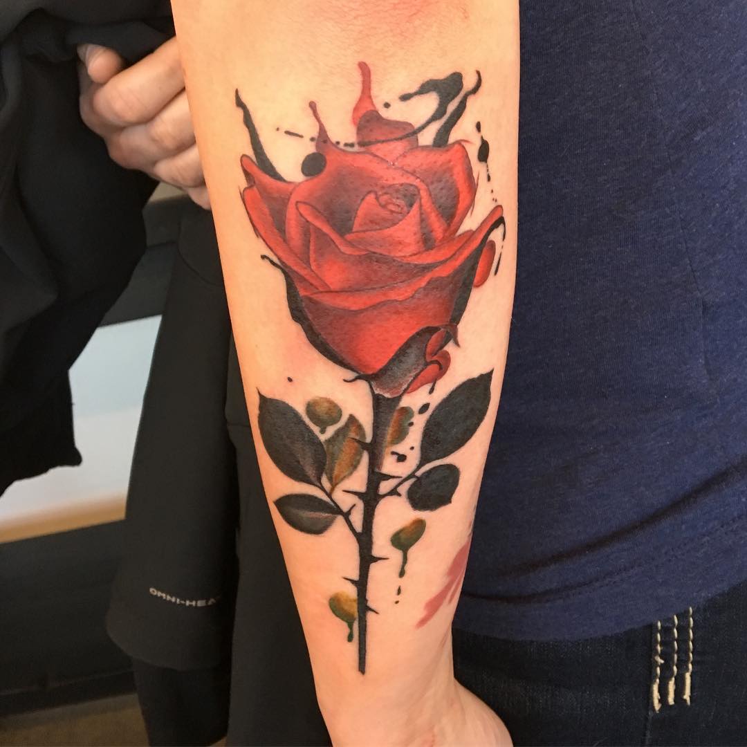 Rose Tattoo by Dale Moostoos at Crimson Empire Tattoo in Edmonton Alberta Canada