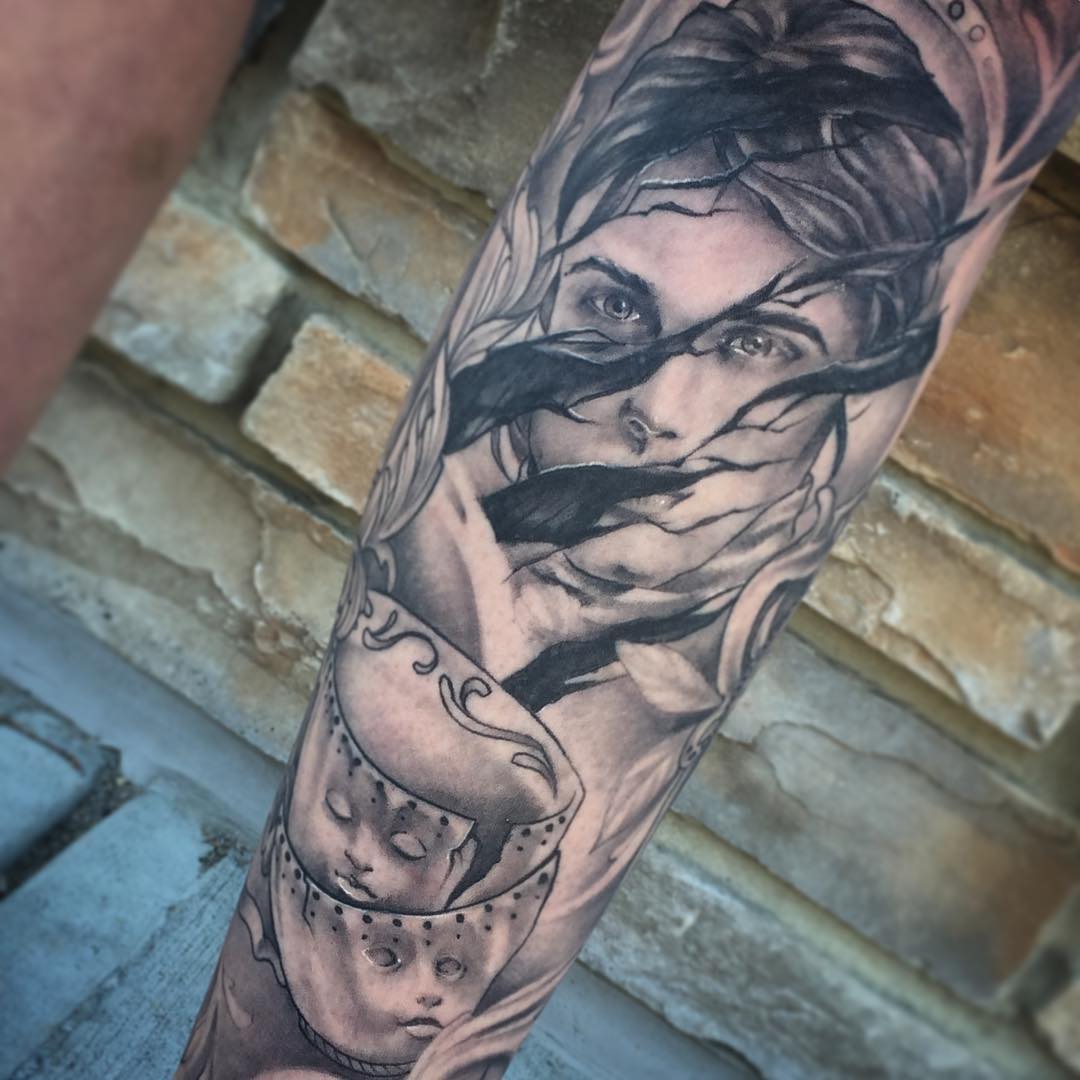 Beauty and the Beast Tattoo by Sarah Michelle at Black Gold Tattoo Co in Edmonton Alberta Canada