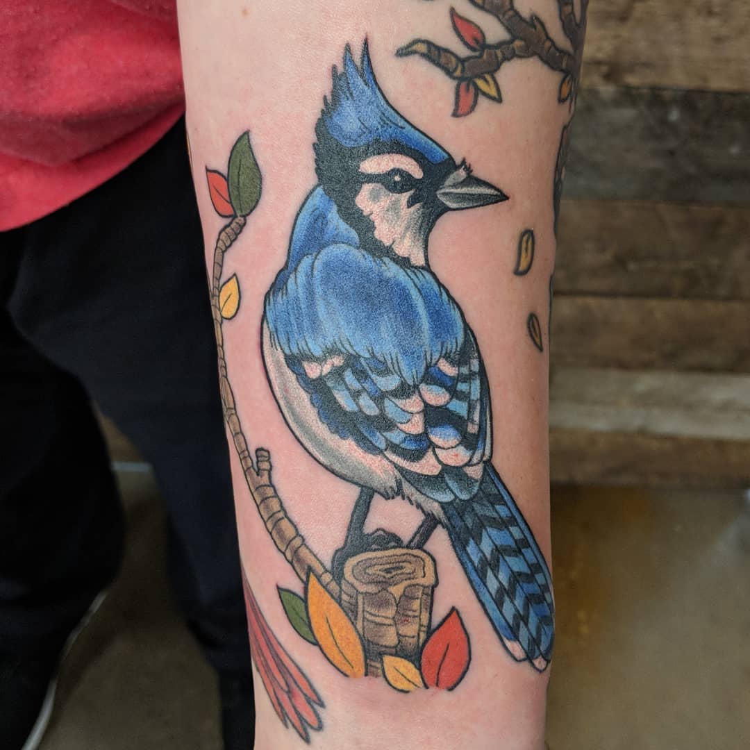 Blue Jay Tattoo by Sheila Anderson at Crimson Empire Tattoo in Edmonton Alberta Canada