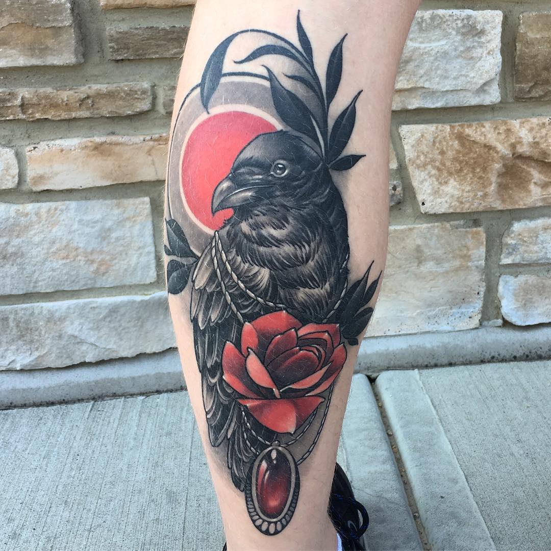 Raven Rose and Jewel Tattoo by Sasha Day at Black Gold Tattoo Co in Edmonton Alberta Canada