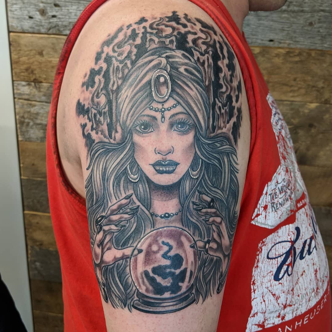 Fortune Teller Tattoo by Sheila Anderson at Crimson Empire Tattoo in Edmonton Alberta Canada