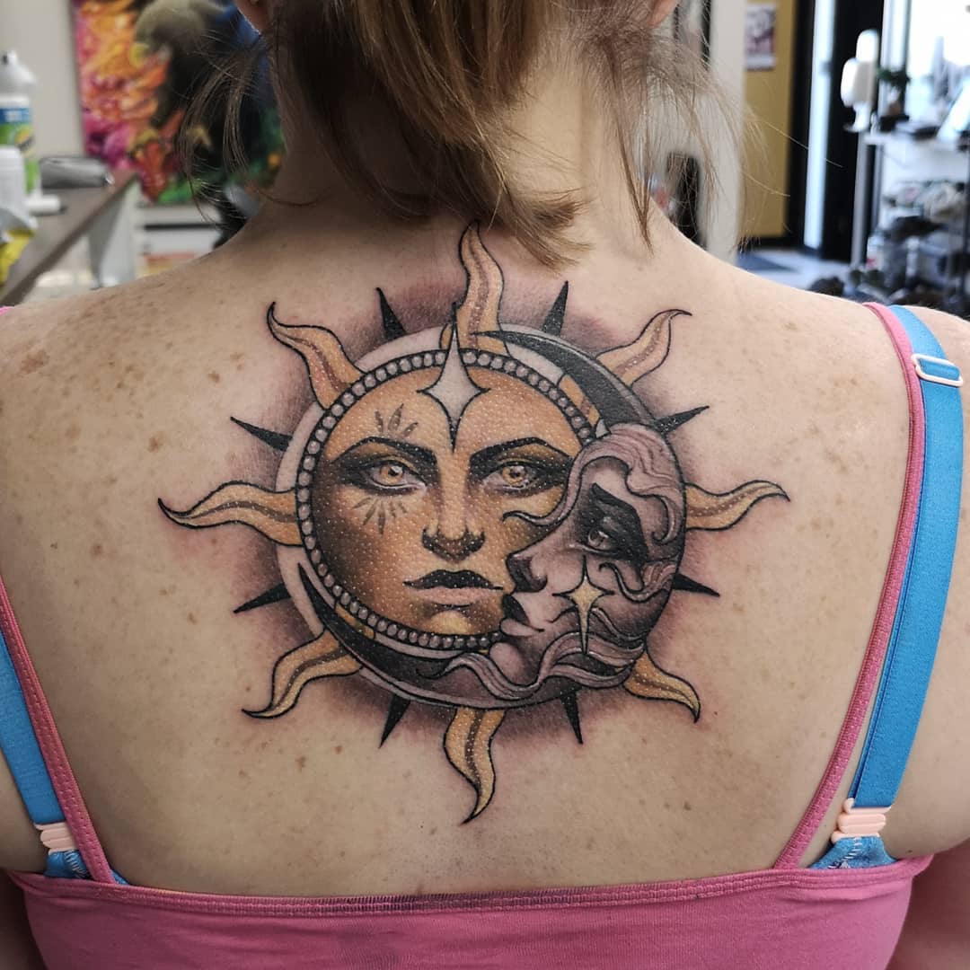 Sun and Moon Tattoo by Sasha Day at Black Gold Tattoo Co in Edmonton Alberta Canada
