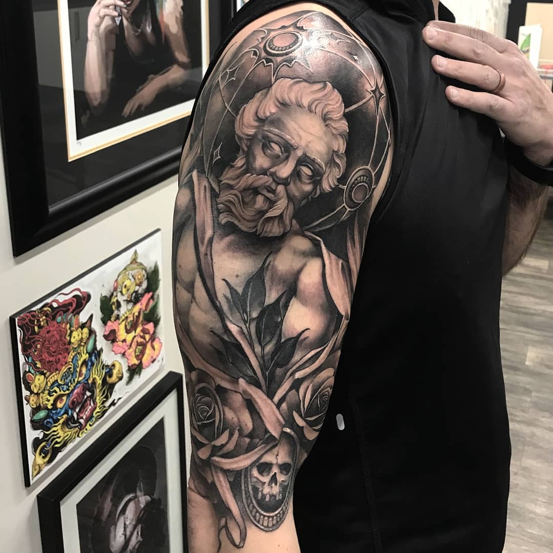Atlas Tattoo by Sasha Day at Black Gold Tattoo Co in Edmonton Alberta Canada