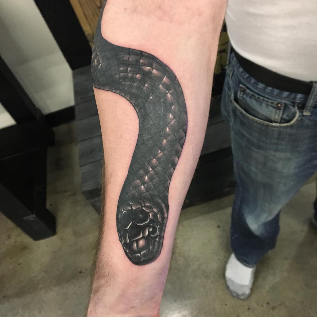 Snake Tattoo by Dale Moostoos at Crimson Empire Tattoo in Edmonton Alberta Canada