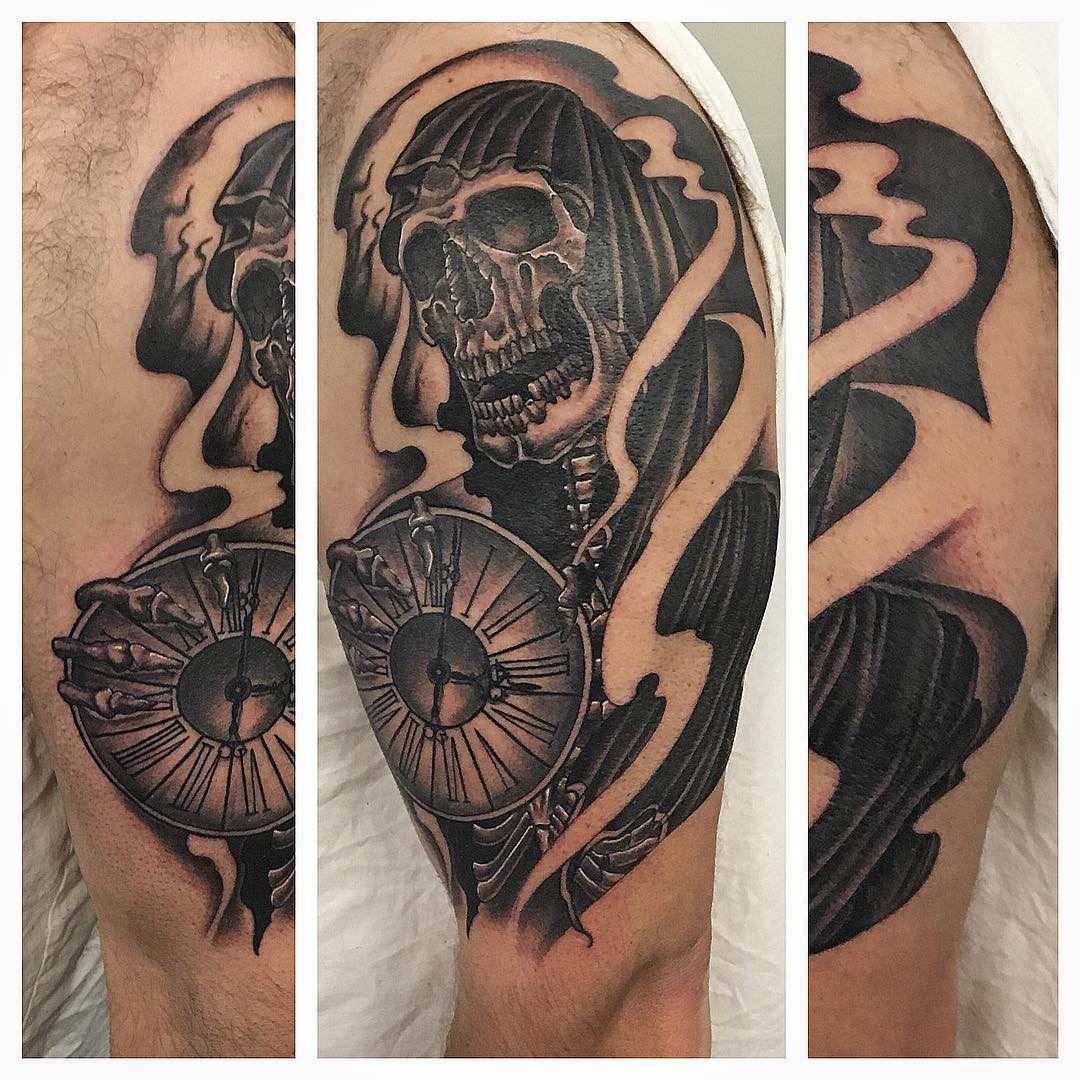 Grim Reaper Tattoo by Dale Moostoos at Crimson Empire Tattoo in Edmonton Alberta Canada