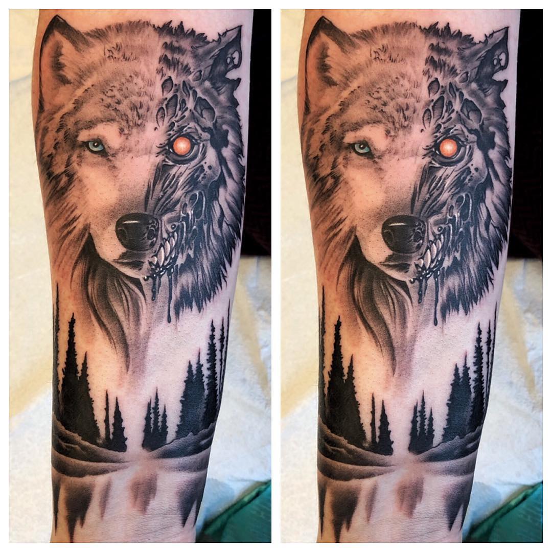 Wolf and Nature Tattoo by Chad Lavers at Crimson Empire Tattoo in Edmonton Alberta Canada