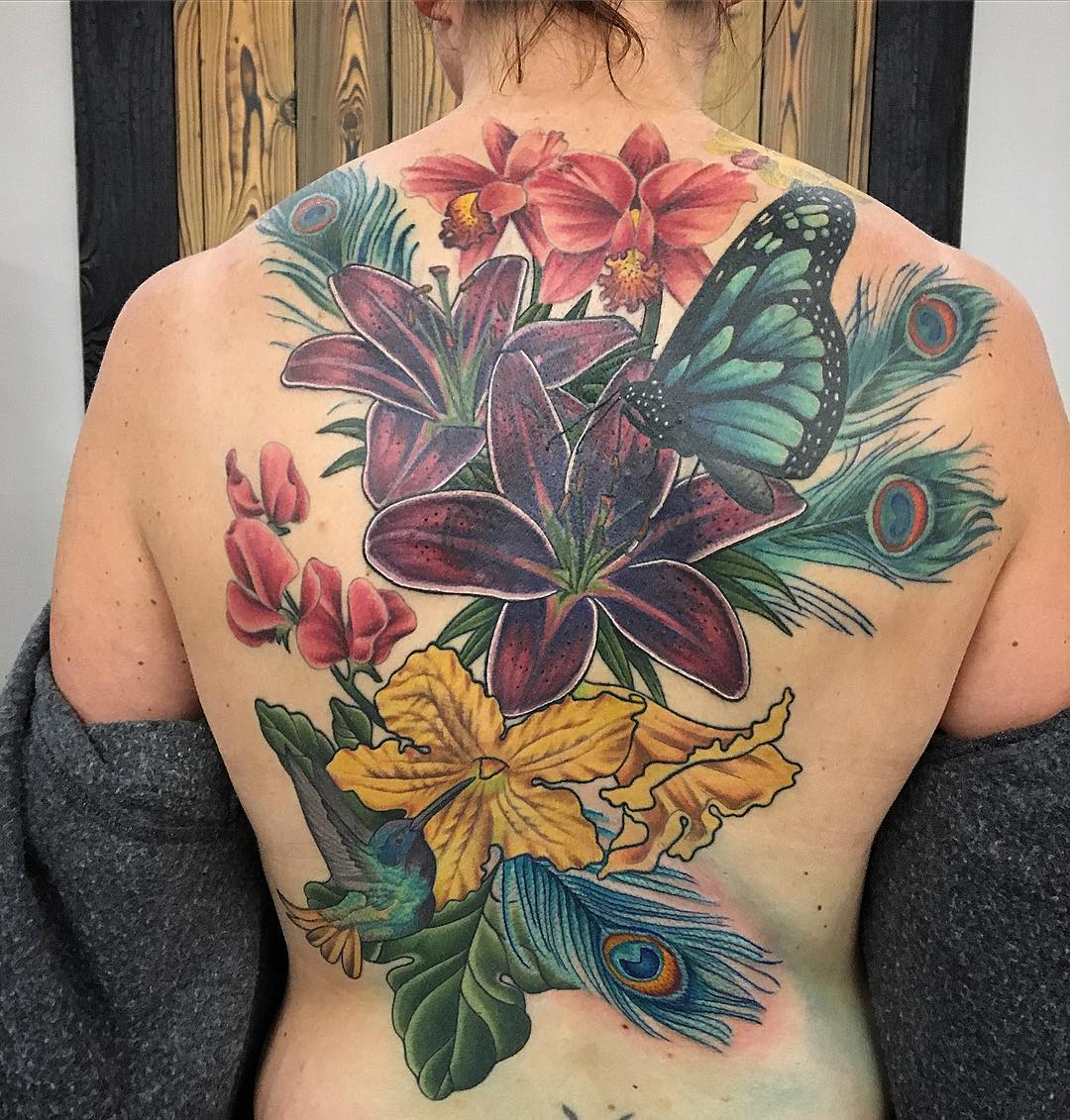 Floral Back Piece by Dale Moostoos at Crimson Empire Tattoo in Edmonton Alberta Canada