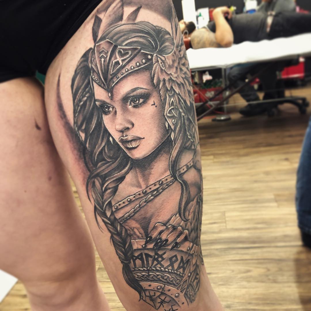 Valkyrie Tattoo by Sarah Michelle at Black Gold Tattoo Co in Edmonton Alberta Canada