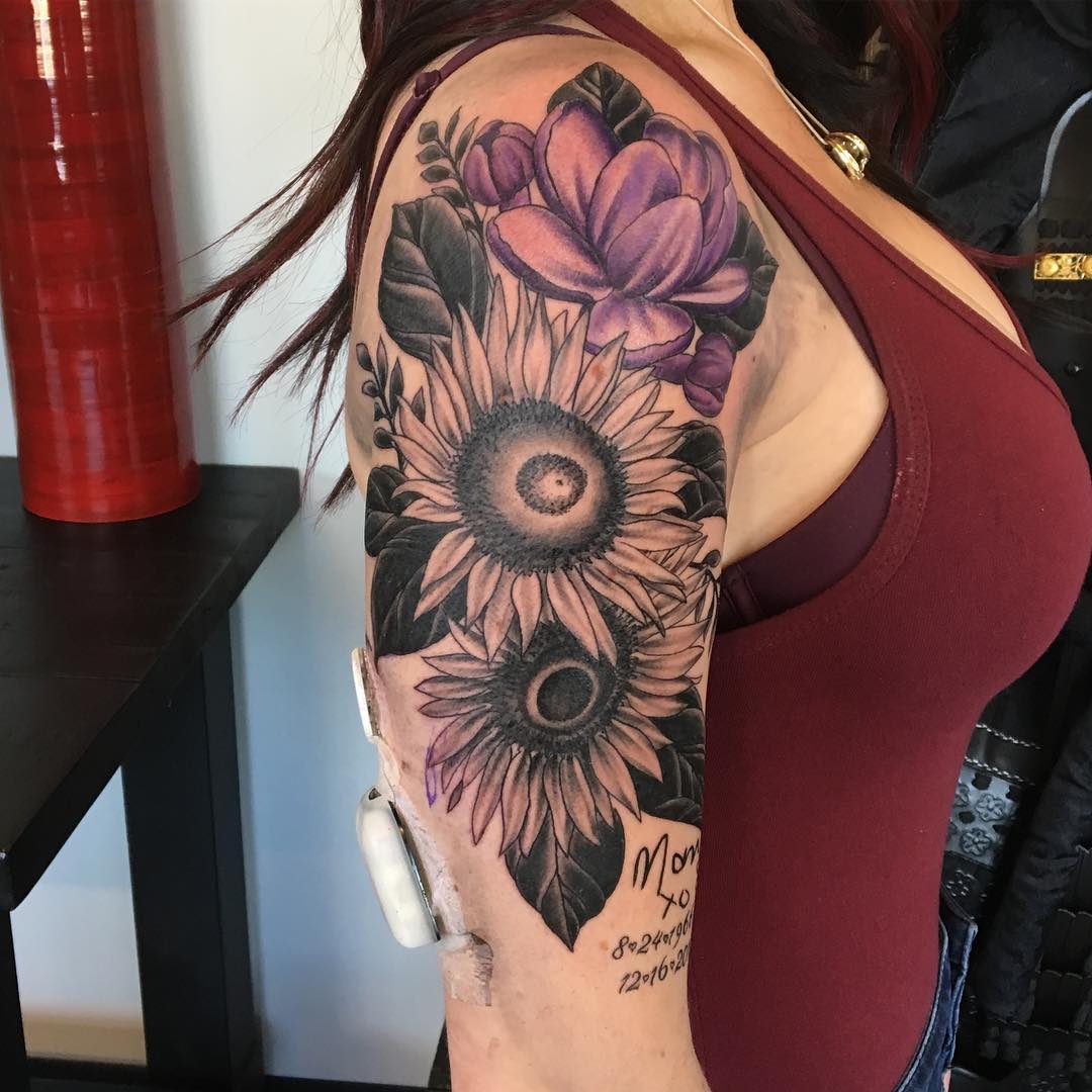 Sunflower Tattoo by Dale Moostoos at Crimson Empire Tattoo in Edmonton Alberta Canada