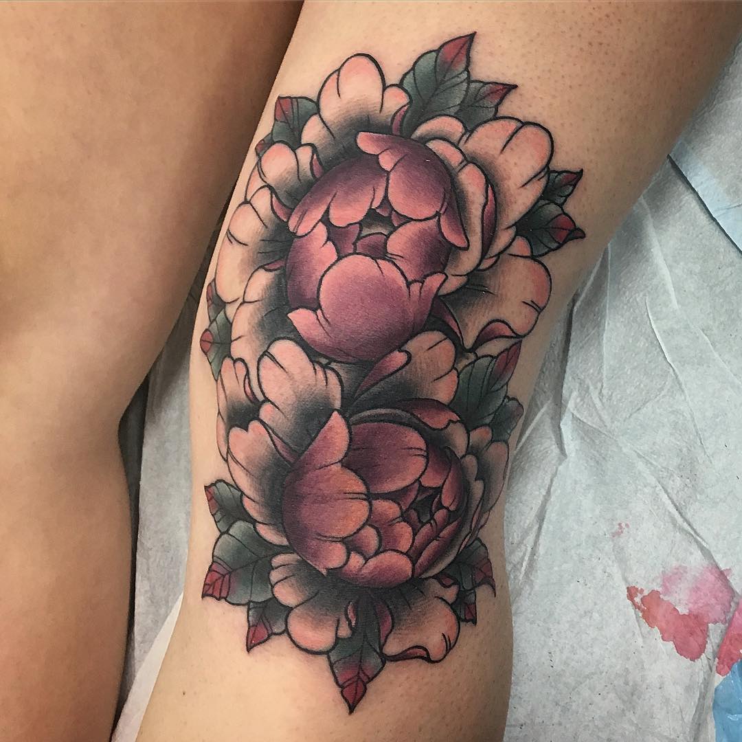 Peony Tattoo by Dale Moostoos at Crimson Empire Tattoo in Edmonton Alberta Canada
