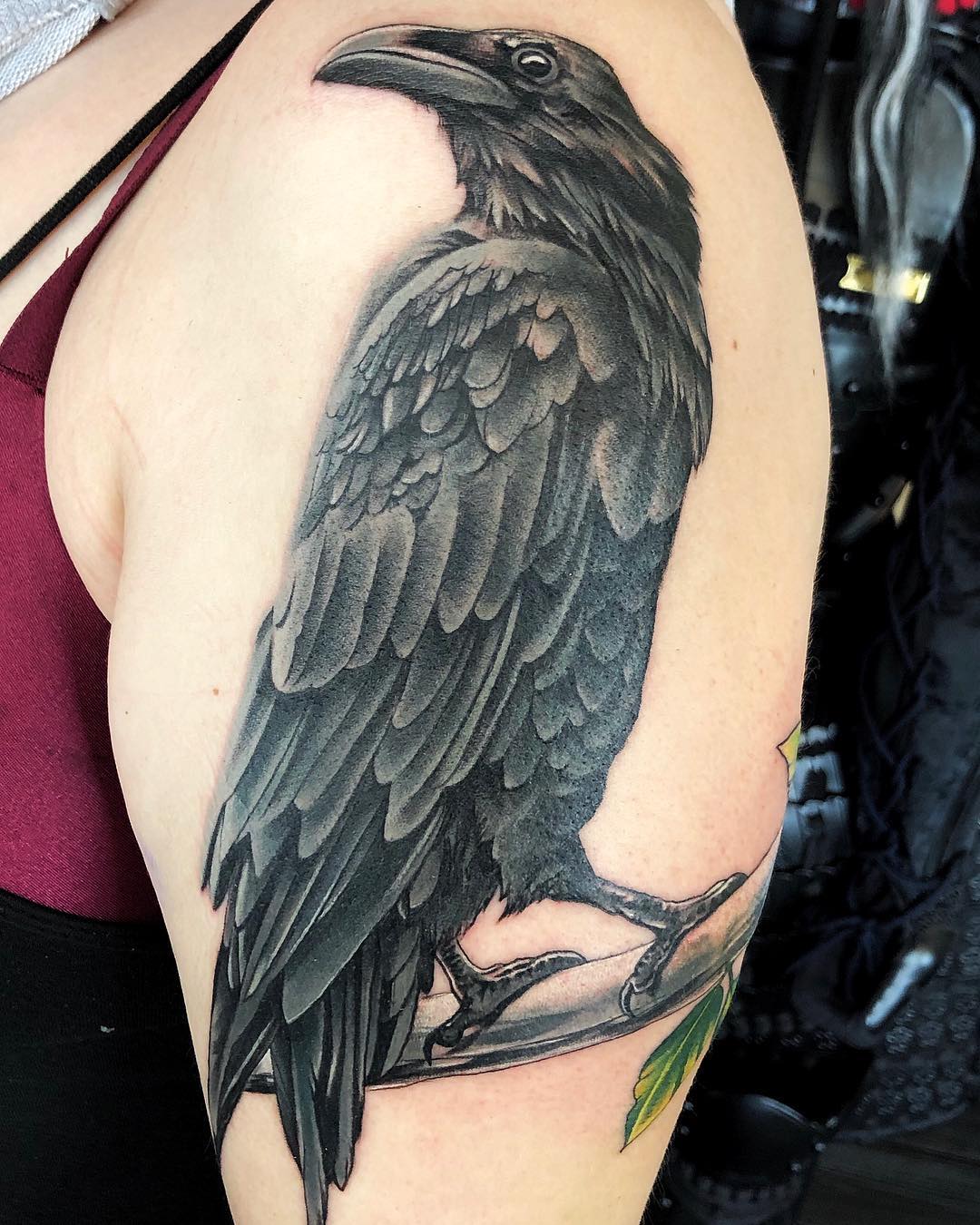 Crow Tattoo by Chad Lavers at Crimson Empire Tattoo in Edmonton Alberta Canada